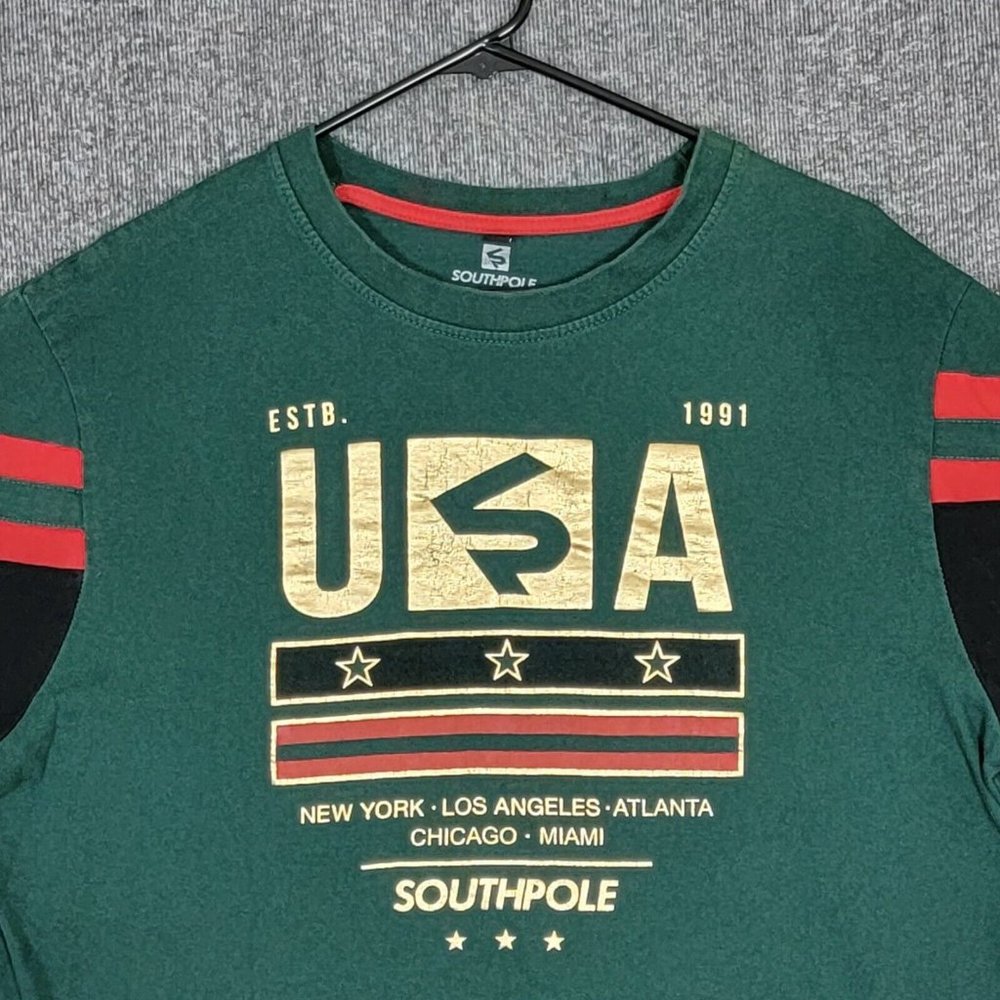Southpole T-Shirt Mens XL Green USA New York Los Angeles Atlanta Chicago Miami - Picture 2 of 11